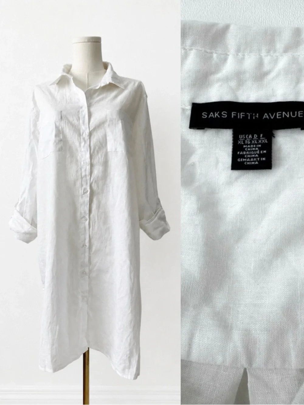 Saks Fifth Avenue | Dresses | Saks Fifth Avenue Linen Shirt Dress White  Minimal Chic Tunic Xl Resort | Poshmark